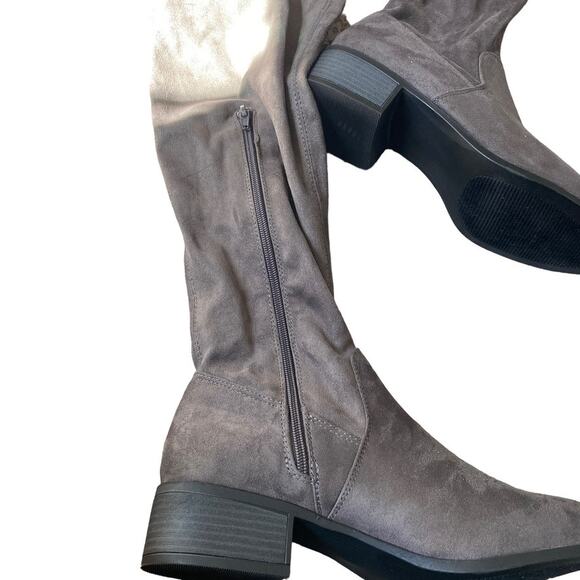 Madden Girl Prissley Over-the-Knee Boots Gray Faux Suede Stacked Heel Sz 10 - Picture 6 of 6